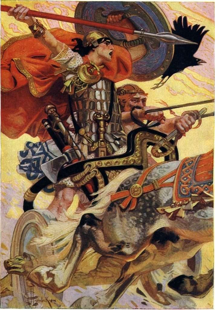 Cú Chulainn en su carro con Láeg